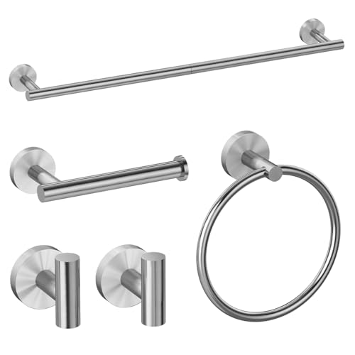 HITSLAM - HITSLAM Brushed Nickel Bathroom Accessories Set, SUS304 Stainless Steel Bathroom Hardware Set Wall Mounted, Includes 25.7 Inch Towel Bar, Towel Ring, Robe Towel Hooks, Toilet Paper Holder
