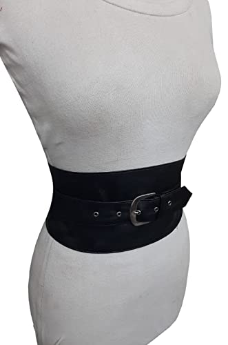 Women's Genuine Black Leather Obi Sash Wrap Corset Harness Wide Elegant Buckle Belt3