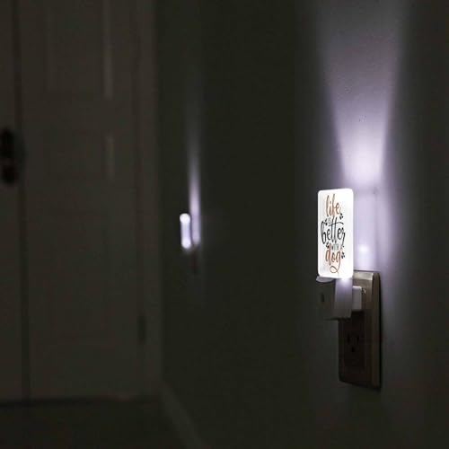 Image of LED Night Light,Life Is Better With Dog Funny Saying Dog Paw LED Night Light Plug into Wall with Dusk to Dawn Light Sensor White Energy Efficient Nightlight for Bedroom Hallway Living Room Kitchen