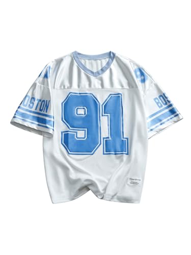 SOLY HUX Girl's Y2k Tops Number Graphic Tees V Neck Drop Shoulder Jersey Shirt Preppy Clothes