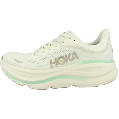 Hoka Women's Bondi 9 Sneaker, Truffle Salt/Sea Glass, 4