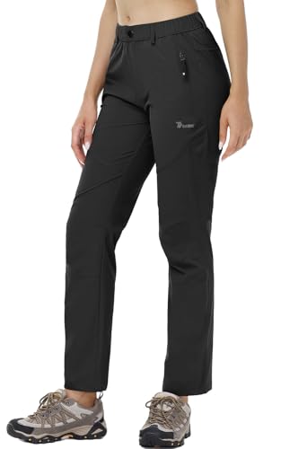JHMORP Women's Hiking Pants Lightweight Quick Dry Water Resistant Outdoor Sport Work Rain Pants with Zipper Pockets (Black,CA XS)
