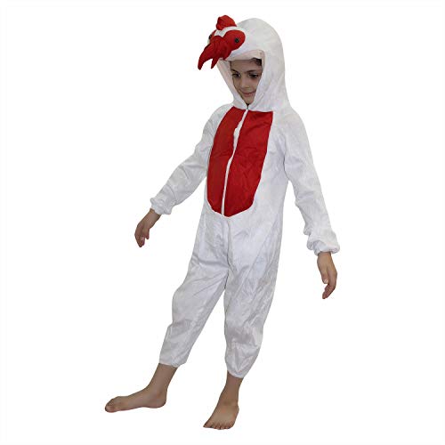Image of Kaku Fancy Dresses Cock Bird Costume for Kids - White & Red, 5-6 Years | Animal Fancy Dress for Boys & Girls