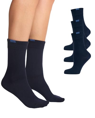 Nur Die 3er Pack Passt Perfekt Socken atmungsaktive Baumwolle einfarbig Komfortbund ohne drückende Naht Damen, maritim, 35-38