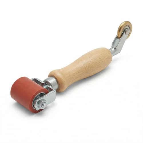 Image of TPO, PVC & EPDM Seam Roller – Silicone Main Roller with Brass Detail Penny Roller, Ergonomic Wood Handle, Single-Ply Roofing Seam Tool