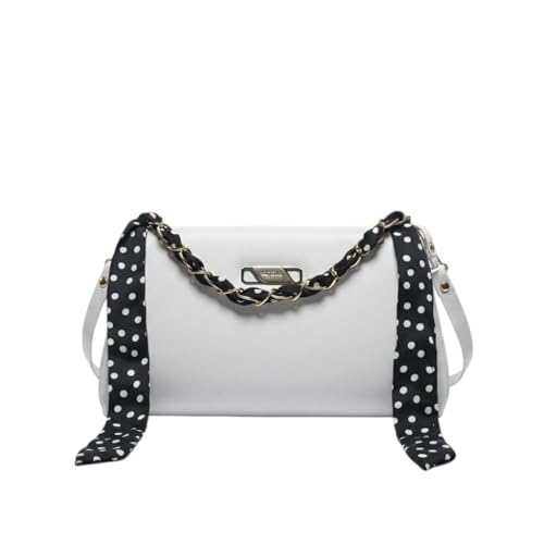Image of Women's Crossbody Bag with Polka Dot Scarf, Chain Strap, Dual Zippered Compartments, Minimalist Design, 25x14x9 cm