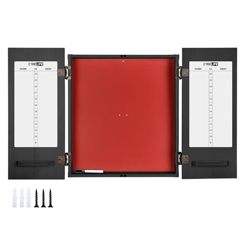 CyeeLife Wooden Dartboard Cabinet Sturdy Dart Case with Storage Space for Darts & Accessories Wall-Mounted Dartboard Protection Cabinet for Home & Bar