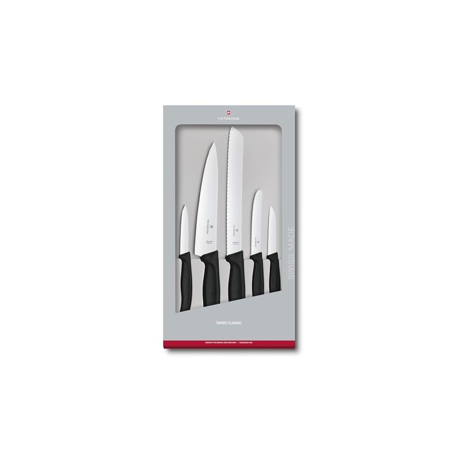 Victorinox-Swiss-Classic-Kitchen-Knife-Set-5-Pieces-Paring-Knives-Utility-Knife-Carving-Knife-and-Bread-Knife-Black-Multiple Victorinox Swiss Classic Kitchen Knife Set, 5 Pieces - Paring Knives, Utility Knife, Carving Knife and Bread Knife - Black, Multiple