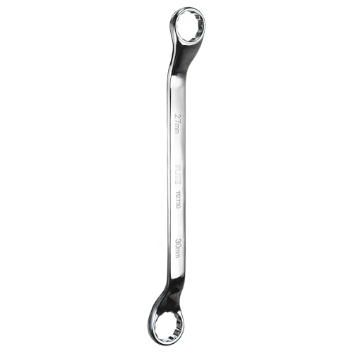 sourcing map 45 Degree Offset Box End Wrench 27mm x 30mm Metric 12 Point Mirror Chrome Plated CR-V Steel Double Box Wrenches Long Industrial Grade Torx Box Wrench Repair Tool
