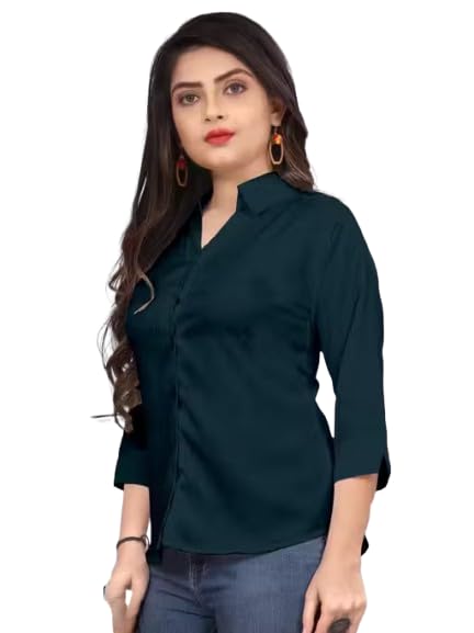 Image of Women's Cotton Blend Solid Shirt - Stylish Collar Neck-Purple-G1 P7