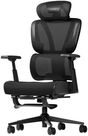 AutoFull G4 Office Chair, Gaming Chair, Desk Chair, 2D Headrest, 3D Armrest, 140° Reclining Chair, Computer Chair, Rocking, PC Chair, Office Chair, 360° Rotation, Seat Lift, President Chair, Quiet PU Caster for Learning, OA, Home Working, Black
