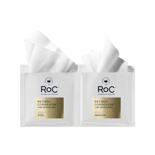 RoC Retinol Correxion Line Smoothing 2-Step Peel Pads with Clinical Retinol & 5-Acid Blend Resurfacing Treatment for Fine Lines Dullness and Pores 20 Treatments