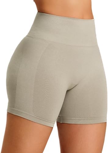 JOYSPELS Womens Seamless Booty Workout Shorts High Waist Scrunch Bums Ruched Athletic Biker Shorts for Gym, Running, Yoga, Sports Khaki M