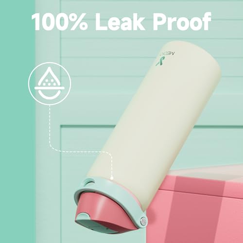 Image of 32 oz Insulated Water Bottle with Straw: Meoky Stainless Steel Metal Water Bottle with 2-in-1 Lid - Leak Proof, Cold for 24 Hours, Protective Silicone Base, BPA-Free for Sports Gym, Cream