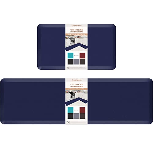 HappyTrends Kitchen Mat,17.3"x28"+17.3"x60" Navy, Cushioned Comfort Anti-Fatigue Waterproof Floor Mat