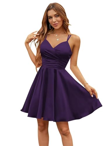 Image of Spaghetti Straps Homecoming Dresses for Teens with Pockets A-Line Short Prom Dress Fitted Party Dress LA06