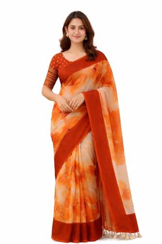 Image of Jack & Jini Women's Floral Print Pure Georgette Saree with Blouse Piece | Soft Casual & Festive Drape | Gift for Mother, Wife.