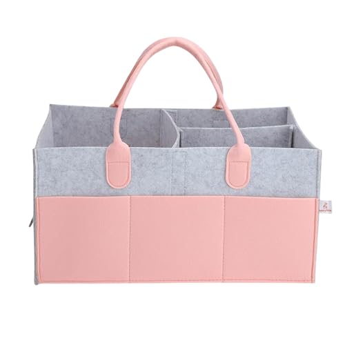 Image of luxury little Extra Large Baby Diaper Caddy Organizer, Portable Car Caddy, Changing Table Organizer for Diapers, Newborn Baby Boy & Girl Essentials, baby gift bags- Gray and Pink