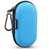 Earbud Case, RISETECH Earphone Carrying Case Holder EVA Headphone Storage Bag Small Zipper Pouch Compatible for EarPods, AirPods, Beats Flex, Urbeats3, Bose Wireless Earbuds, USB Cable, with Clip-Blue