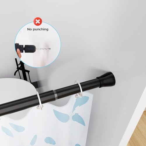 Image of Spring Tension Rod Shower Curtain Rod 30 to 64 Inches 2PCS, Black Expandable Tension Rods for Window Wardrobe Doorway Kitchen