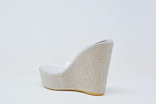 Image of BAMBOO Women's Clear Band Platform Wedge Slide ClearSilver34 Size 9