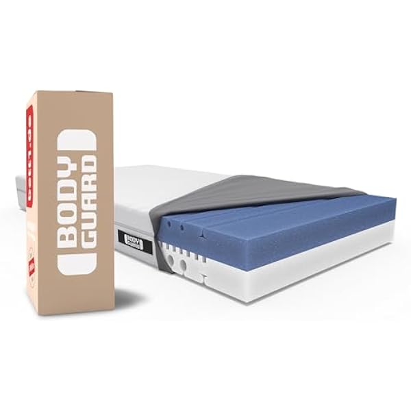bett1 | BODYGUARD materac antykartelowy 90x200 (2 w 1 średniotwardy/twardszy, pokrowiec można prać w temp. do 60°C, Oeko-TEX® 100, moduły ergonomiczne, pianka QXSchaum)