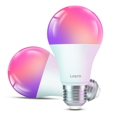 Lepro Smart Bulb E27, B1 Colour Changing WiFi Bulbs, Music Sync, Voice Control, AI Generated Lighting, 16 Million Colors, 806lm, Smart Screw Bulb Work with Alexa,Google Assistant App,2 Packs