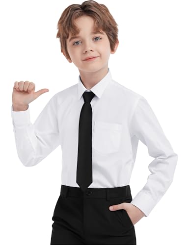 Boys Dress Shirts Long Sleeve, Boys Button Down Shirt Wrinkle-Free for Formal & Casual (Not Tie)
