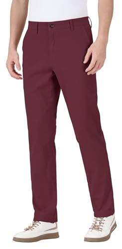 ESSYSHE Men’s Chinos Pants Casual Khaki Slim Fit Pants Stretch Tapered Slacks 011Burgundy A29X28