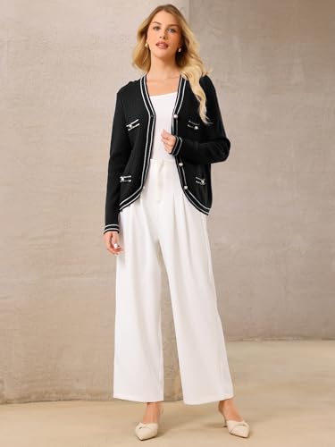 Women's Sweater Cardigan Contrast Trim Knit Ribbed Fall 2025 Jacket2