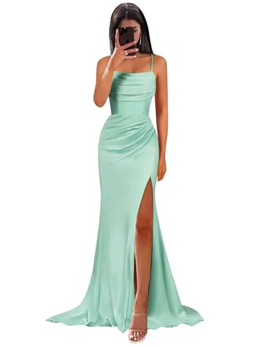 boisao Mermaid Mint Green Bridesmaid Dress Long Corset Satin Formal Gown Evening Dresses for Women Size 8