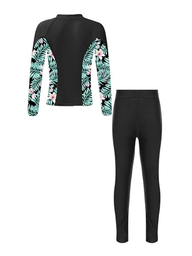 iiniim Girls Long Sleeve Rash Guard Swimsuit UPF 50+ Sunsuit Kids Rash Tops Shirts with Swim Legging Pants2