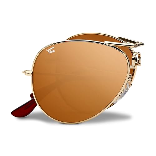 Polarized Folding Sunglasses – Scratch Resistant Lens Coating – Collapsible Frame – Premium Leather Case – Aviators