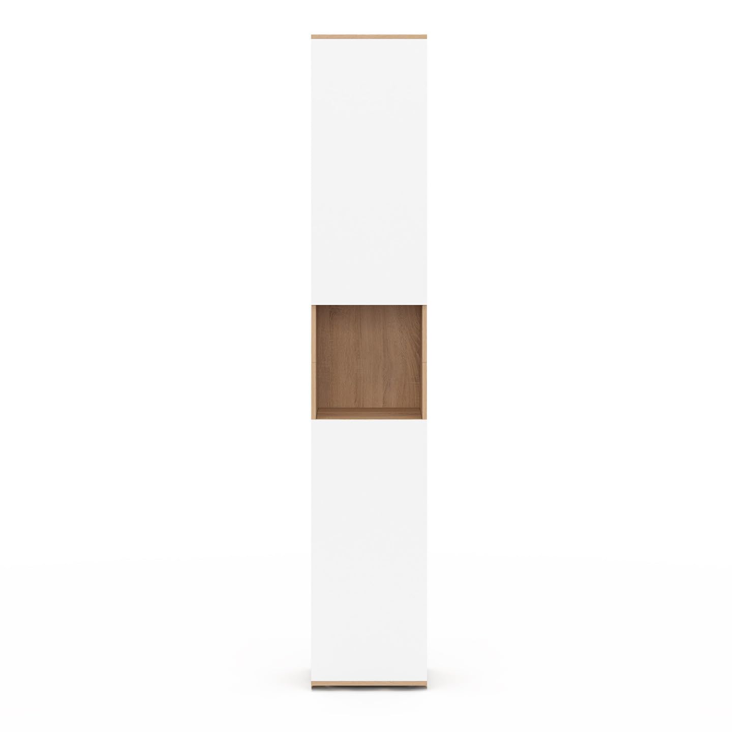 IDMarket - Meuble Colonne Salle de Bain Suspendu TOMI 2 Portes 1 Niche façon hêtre et Blanc
