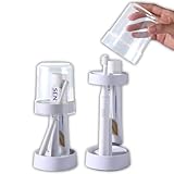 Toothbrush Holder with Cup/Cover Contains 2 Slots, Compatible with Electric Toothbrushes and Conventional Toothbrushes, Can Store Toothpaste Meiloi