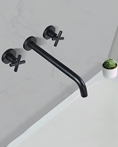 Kaphome Brass Tub Filler With Extra Long Spout,2 Handles Bathroom Wall Mounted Tub Faucet,Matte Black,1Y4Mk thumb #1