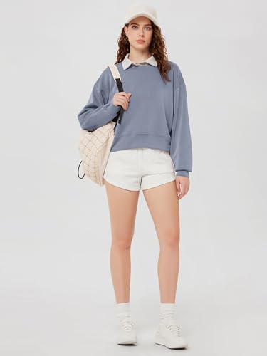 Image of ODODOS Modal Soft Long Sleeve Cropped Sweatshirts for Women Oversized Crew Neck Pullover Crop Top