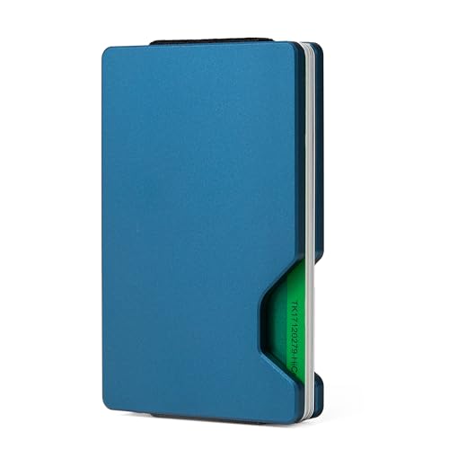 Image of Minimalist Carbon Fiber Wallet for Men, Money Clip Cash Strap Wallet, RFID Blocking Metal Wallet Aluminum Card Holder,Front Pocket Wallet(Matte Blue)