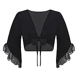 Traje de danza del vientre para mujer Encaje Patchwork Manga acampanada Borla con cordones Chal Crop Tops