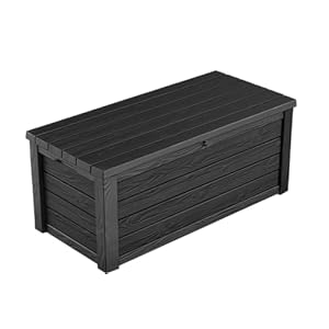 Keter Eastwood Opbergbox met 570 liter volume, weerbestendig en waterdicht, zitgelegenheid, antraciet, 72,4 x 155 x 64,4 cm, kussenbox, tuinbox