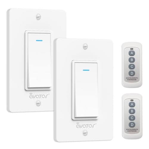 2 Pack Wall Light Switch with Remote Control Single Pole One-Way Wall Switches for Lights Neutral Wire Required