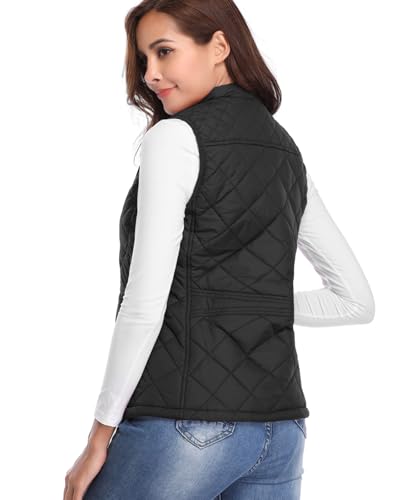 Fuinloth Women's Quilted Vest, Stand Collar Lightweight Zip Padded Gilet3