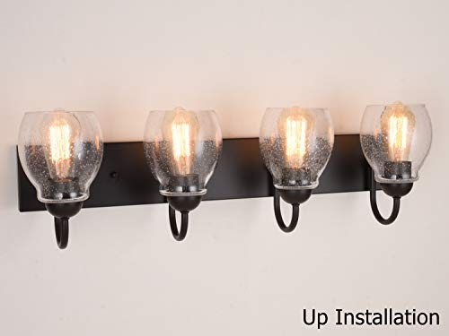 Image of ALICE HOUSE 28.7 inch Vanity Lights with Seeded Glass,4 Light Wall Sconce Lighting, Brown Farmhouse Bathroom Lights Over Mirror, Industrial Bathroom Lighting, ETL Listed, AL9081-W4