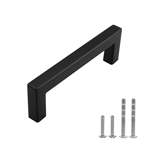 Modket Tirador de mango negro mate – centros de agujeros de 96 mm, longitud total de 4 – 1/8 pulgadas – Paquete de 10 modernos armarios de cocina para puertas de cajón/aparador