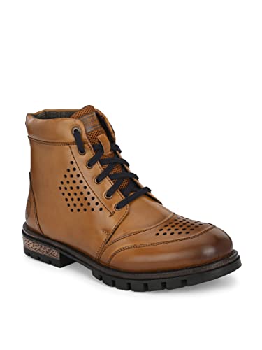 Image of ALBERTO TORRESI Men's Ankle Length and Lace Up Boots- Elevated Look, Utmost Comfort, Firm Grip, Slip-Resistance, Shock Absorption, Better Traction, Soft-Cushioned Insole, Round Toe- TAN