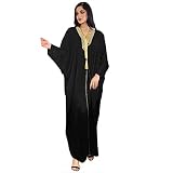 PolyJolly Unisex Black Abaa Dubai Saudi Bisht Muslim Kaftan Gown Gold Embroidery Eid Clothes