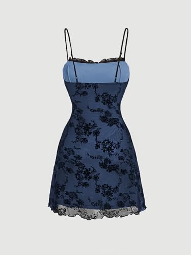 WDIRARA Women's Floral Print Mini Dress Y2K Vintage 90s Goth Mesh Short Cami Dresses2