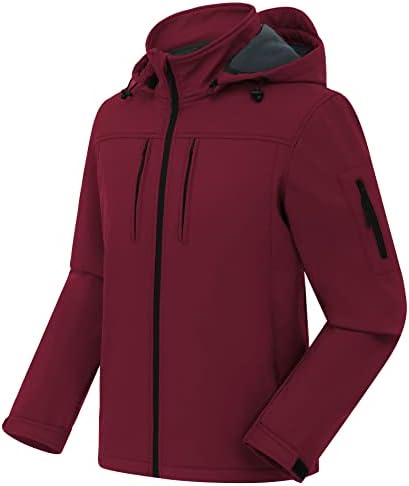 CREATMO US Men's Sport Windproof Jackets Softshell Hiking Jacket Outwear Waterproof Hooded Tactical Hunting Windbreaker Burgundy XL