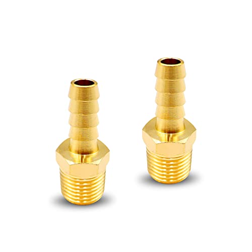 Tnuocke 4Pcs Brass Air Hose Barb Fittings,3/8" Hose Barb To 1/4 Npt Male Thread Quick Coupler Air Pipe Adapter With 4Pcs Hose Clamp,Compression Hose Fittings H-040-1/4 Npt-3/8 #TOP4