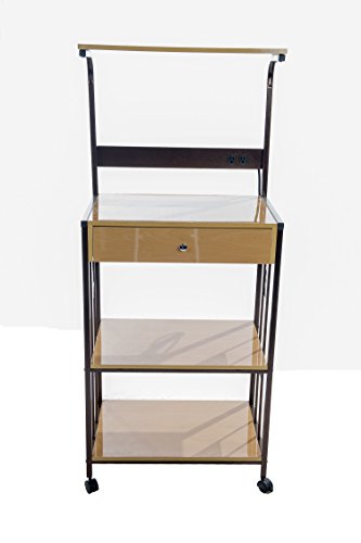 Home Source Industries R0018 Beech Microwave Cart with 2 Electrical Outlets/Drawer and 2 Shelves, Beech